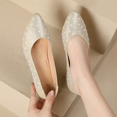Diamond-studded matte round-toe flat shoes