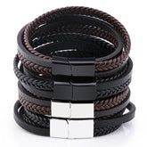 Men's Braided Leather Bracelets & Bangles in Black and Brown Color with Magnetic Punk Bracelet