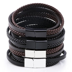 Men's Braided Leather Bracelets & Bangles in Black and Brown Color with Magnetic Punk Bracelet