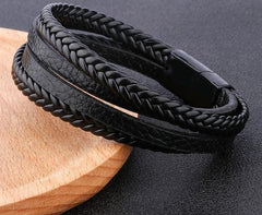 Men's Braided Leather Bracelets & Bangles in Black and Brown Color with Magnetic Punk Bracelet