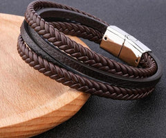 Men's Braided Leather Bracelets & Bangles in Black and Brown Color with Magnetic Punk Bracelet