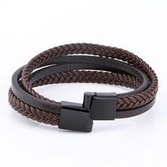 Men's Braided Leather Bracelets & Bangles in Black and Brown Color with Magnetic Punk Bracelet
