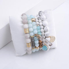 Natural Stone Glass Beads Bohemia Style 6 Pieces Bracelet Set