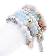Natural Stone Glass Beads Bohemia Style 6 Pieces Bracelet Set