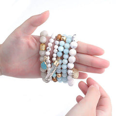 Natural Stone Glass Beads Bohemia Style 6 Pieces Bracelet Set