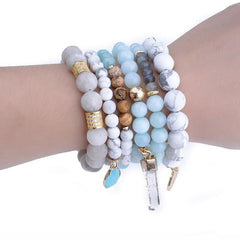 Natural Stone Glass Beads Bohemia Style 6 Pieces Bracelet Set
