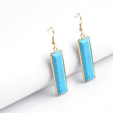 Natural Stone Rectangle Dangle Long Earrings