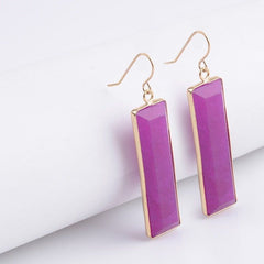 Natural Stone Rectangle Dangle Long Earrings