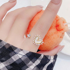 Pearl Heart Golden Open Finger Rings