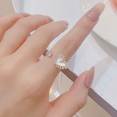 Pearl Heart Golden Open Finger Rings
