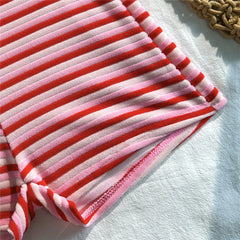 pink striped Print shorts bottoms Swimwear Halter String Triangle Bikinis Sets
