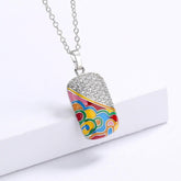 925 Sterling Silver Square Pendant Enamel Necklace