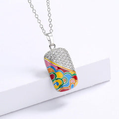 925 Sterling Silver Square Pendant Enamel Necklace