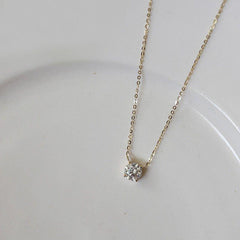 925 Sterling Silver Simple Crystal Pendant Necklace