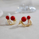 Red Pearl Multi Wearing Method Stud Earrings