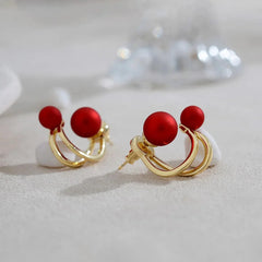 Red Pearl Multi Wearing Method Stud Earrings