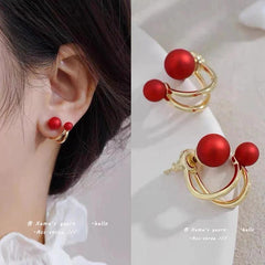 Red Pearl Multi Wearing Method Stud Earrings
