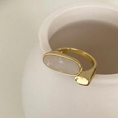 Retro Minority Light Luxury Oval Shell Opening Finger Rings