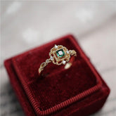 Ring Golden Color Temperament Emerald Rings Adjustable Design