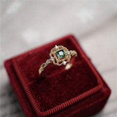 Ring Golden Color Temperament Emerald Rings Adjustable Design