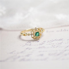 Ring Golden Color Temperament Emerald Rings Adjustable Design