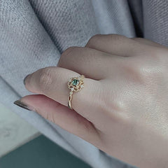 Ring Golden Color Temperament Emerald Rings Adjustable Design