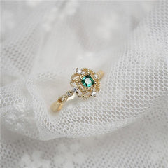 Ring Golden Color Temperament Emerald Rings Adjustable Design