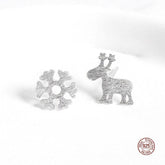 Snowflake Elk 925 Sterling Silver Mini Cute Earrings