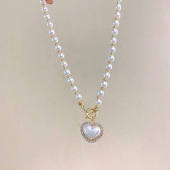 Heart Shaped Simulated Pearl Necklace