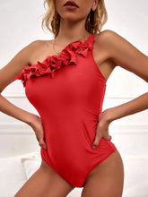 one piece swimsuit solid color swimwear one shoulder ruffle trimmed beachwear bathing suit female bodysuits monokini