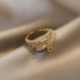 Zipper Shape Zircon Golden Opening Finger Rings