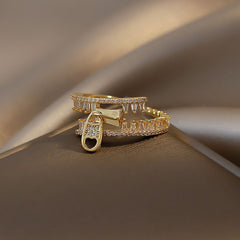 Zipper Shape Zircon Golden Opening Finger Rings