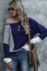 Round Neck Contrast Stitching Long-sleeved Top