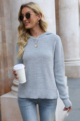 Hooded Solid Color Knitted Pullover