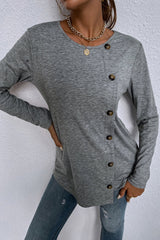 Round Neck Long Sleeve Single-Breasted T-Shirt