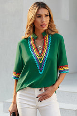 Contrast Embroidered Half-sleeve Shirt