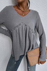 Patchwork Irregular Long-Sleeved T-Shirt