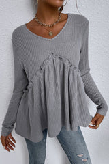 Patchwork Irregular Long-Sleeved T-Shirt