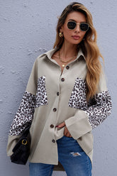 Lapel Patchwork Leopard Print Shirt