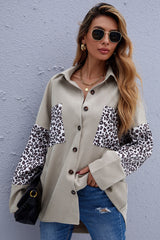 Lapel Patchwork Leopard Print Shirt