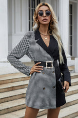 Double-Breasted Black And White Plaid Blazer