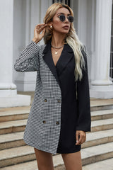 Double-Breasted Black And White Plaid Blazer