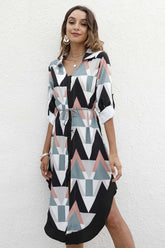 Single-Breasted Lapel Long-Sleeved Dress