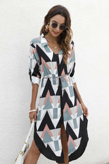 Single-Breasted Lapel Long-Sleeved Dress