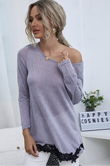 Ruffled Round Neck Long Sleeve T-shirt