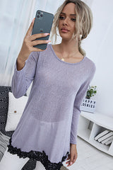 Ruffled Round Neck Long Sleeve T-shirt
