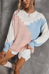 Parchwork Round Neck Large Loose Knit Sweater