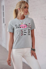 Letter Lip Print Round Neck T-Shirt