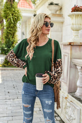 Leopard Stitching Long Sleeve Sweater