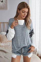 One-shoulder V-neck Leopard Print Stitching Top